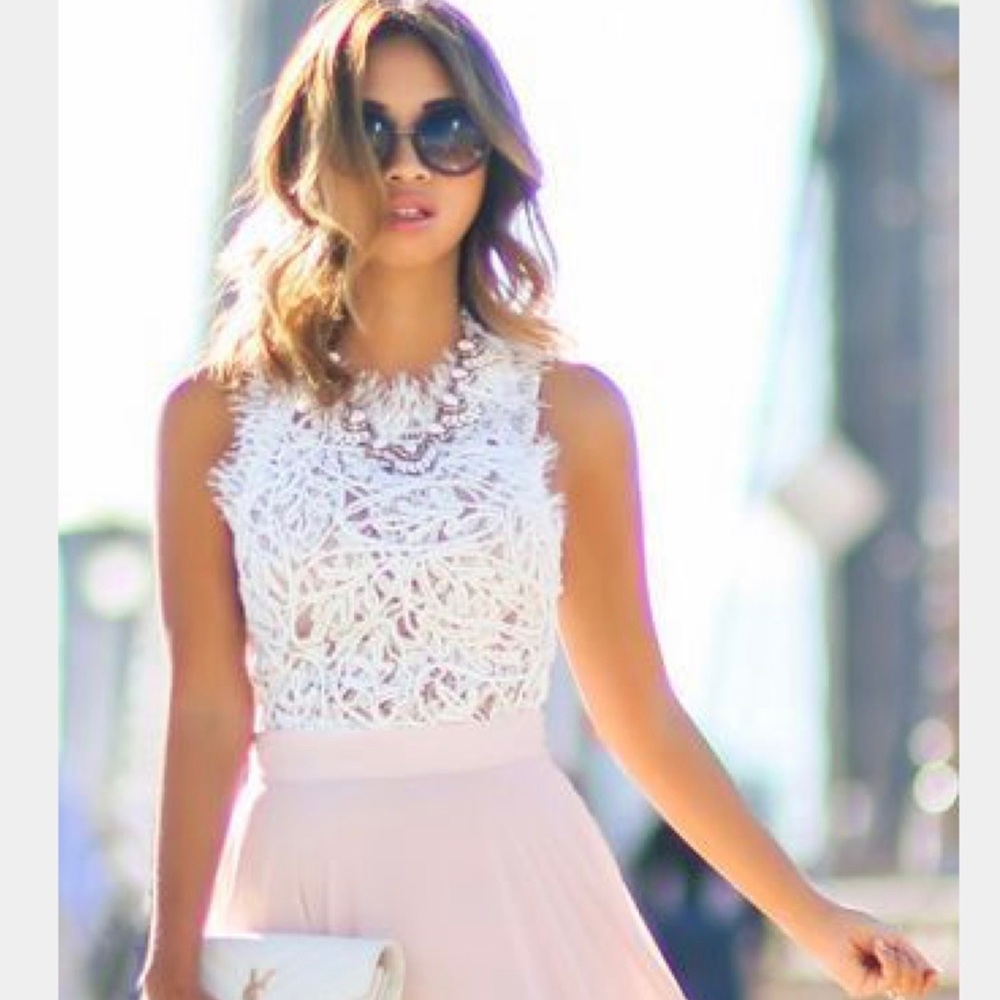 White lace semi-crop top
